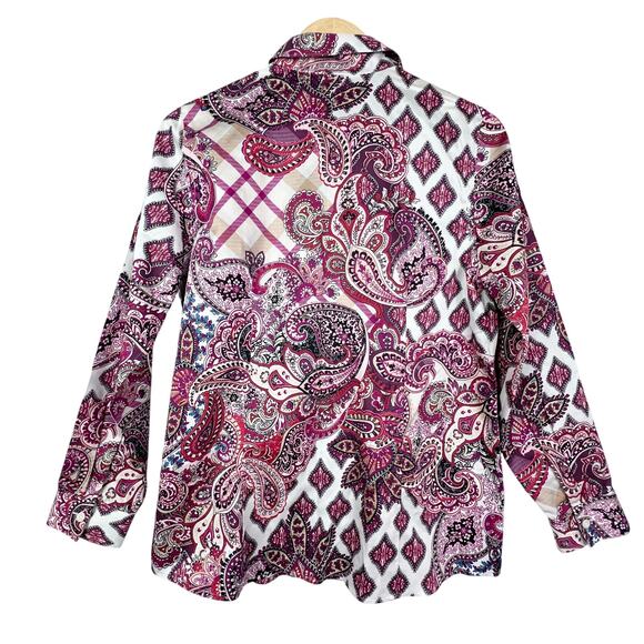 Chico's No-Iron Sateen Wing-Collar Shirt Women's Paisley Print Button Down Small - Picture 4 of 13